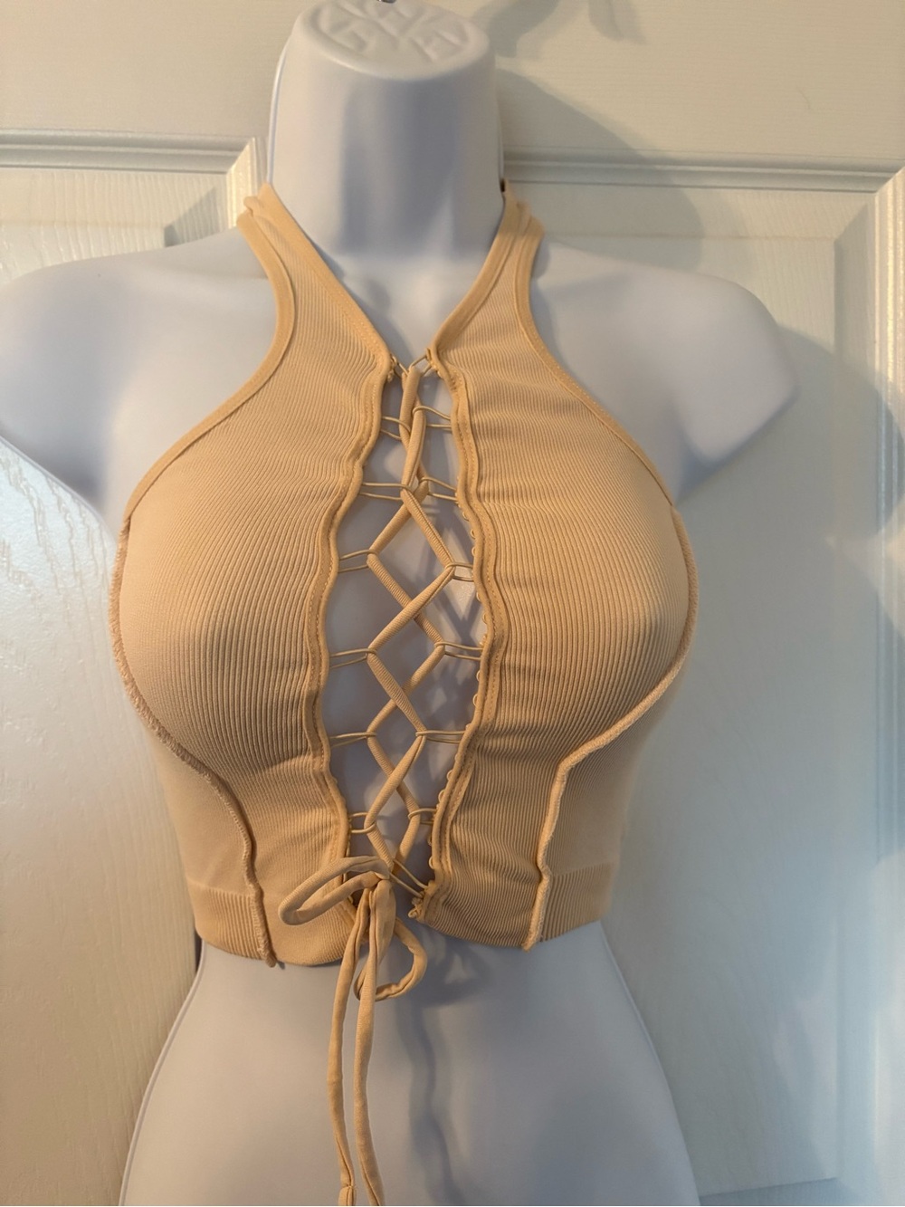 Urban Outfitters Ribbed Lace-Up Halter Crop Top
